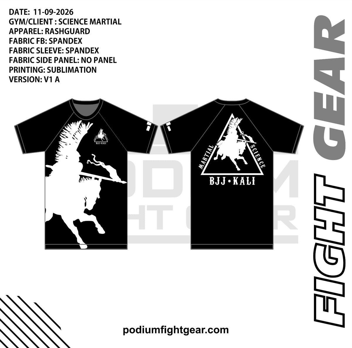 Martial Science white Short Sleeve Rashguard approved front and back mockup
