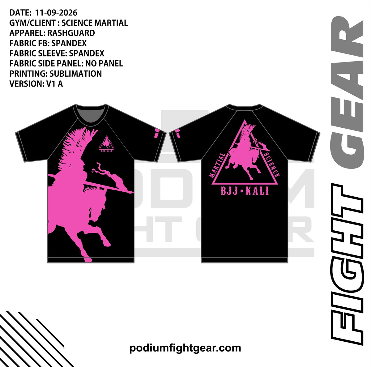 Martial Science pink Short Sleeve Rashguard approved front and back mockup