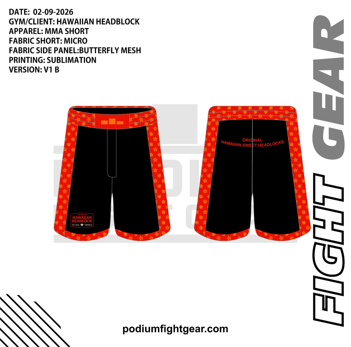 Hawaiian Headlock Black MMA Shorts front and back