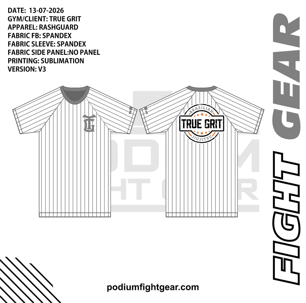 True Grit pinstripe rashguard front and back artwork