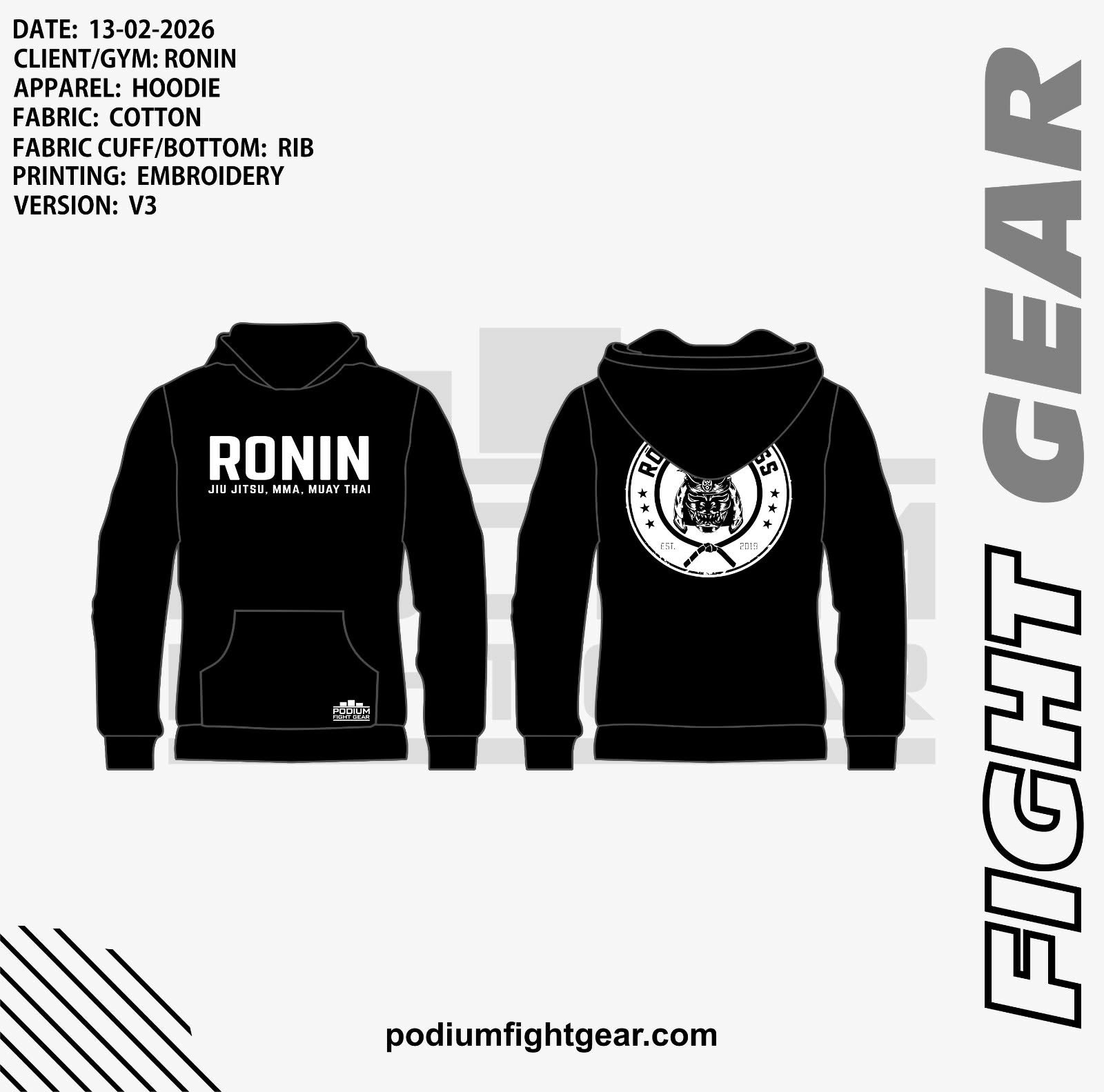 COTTON EMBROIDERED HOODIES - RONIN