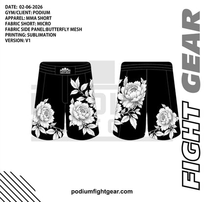 MMA Shorts - White Roses