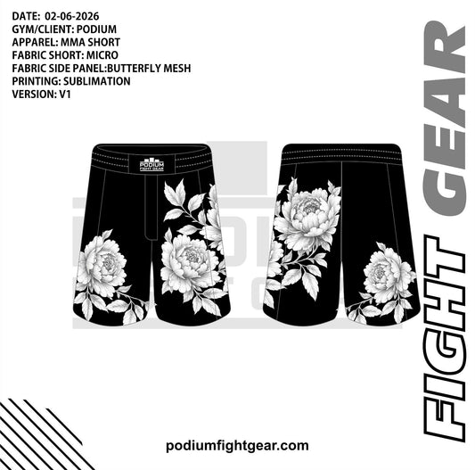 MMA Shorts - White Roses