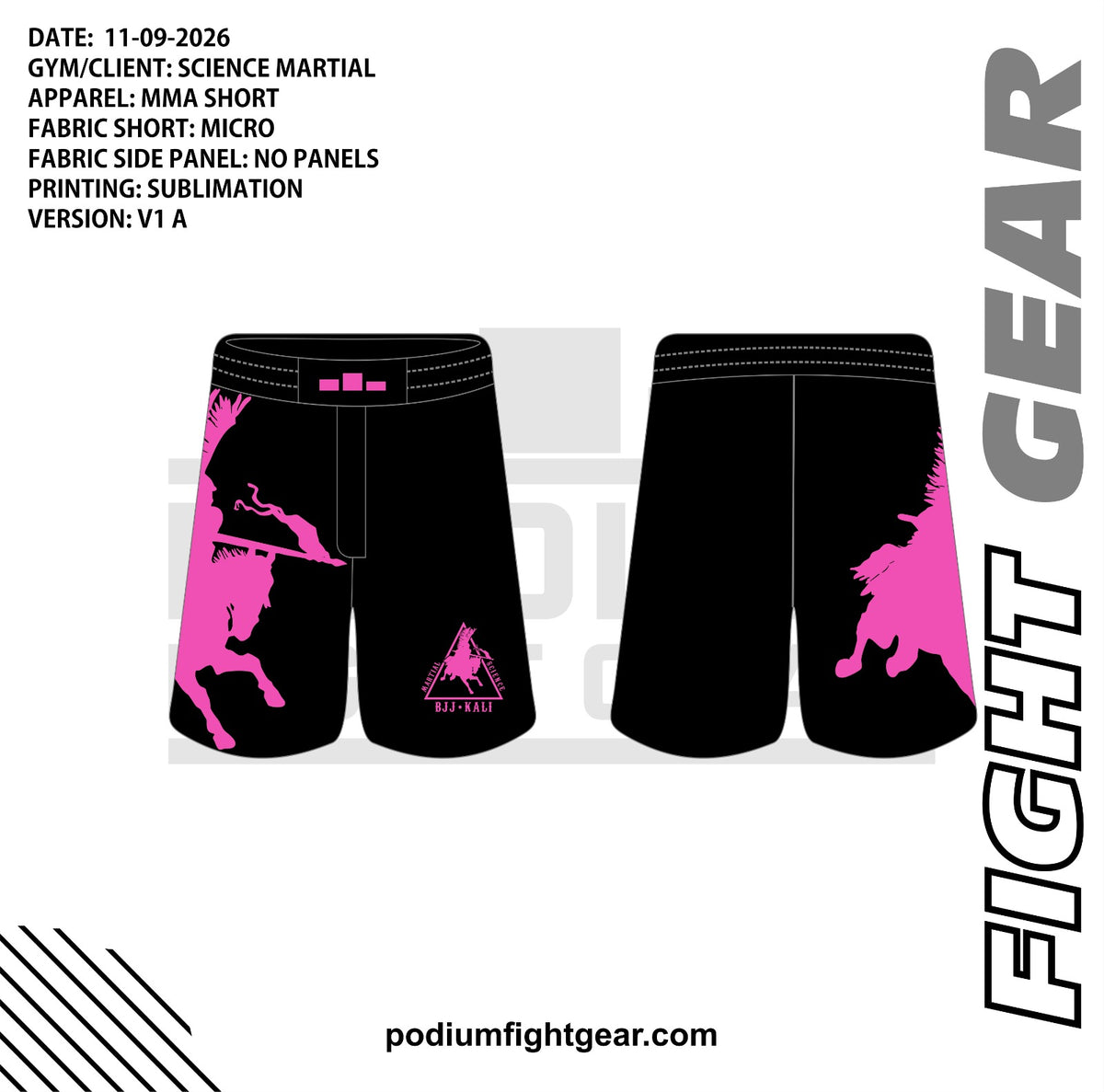 Martial Science pink MMA Shorts approved front and back mockup