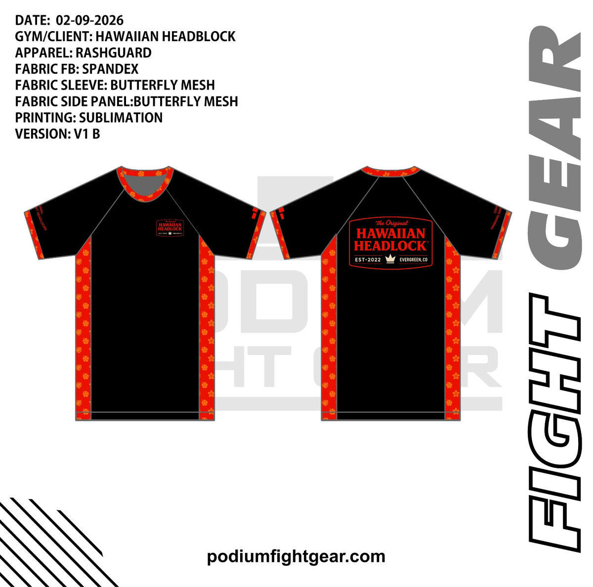 Hawaiian Headlock Black Rash Guard front and back