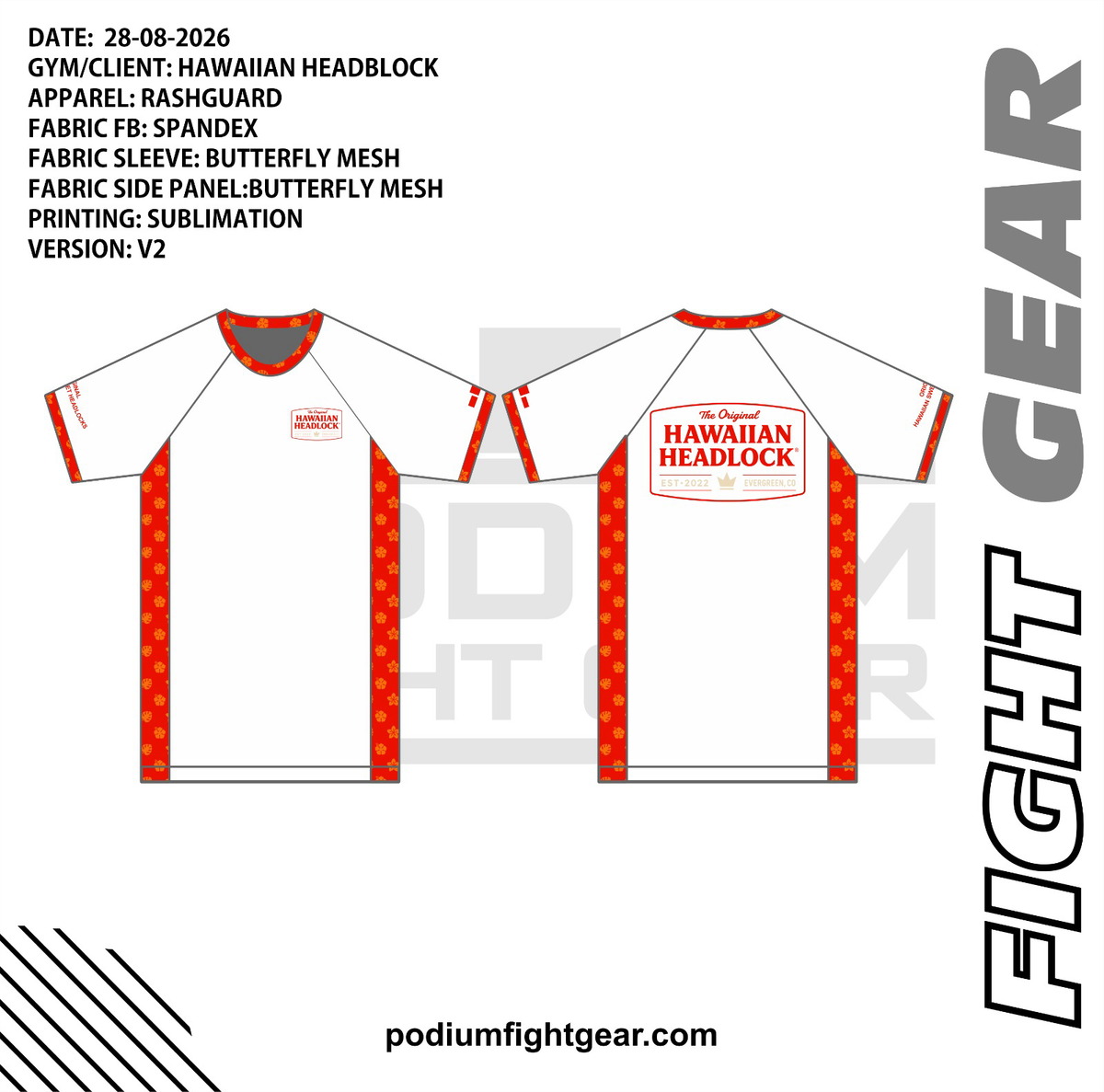 Hawaiian Headlock White Rash Guard front and back