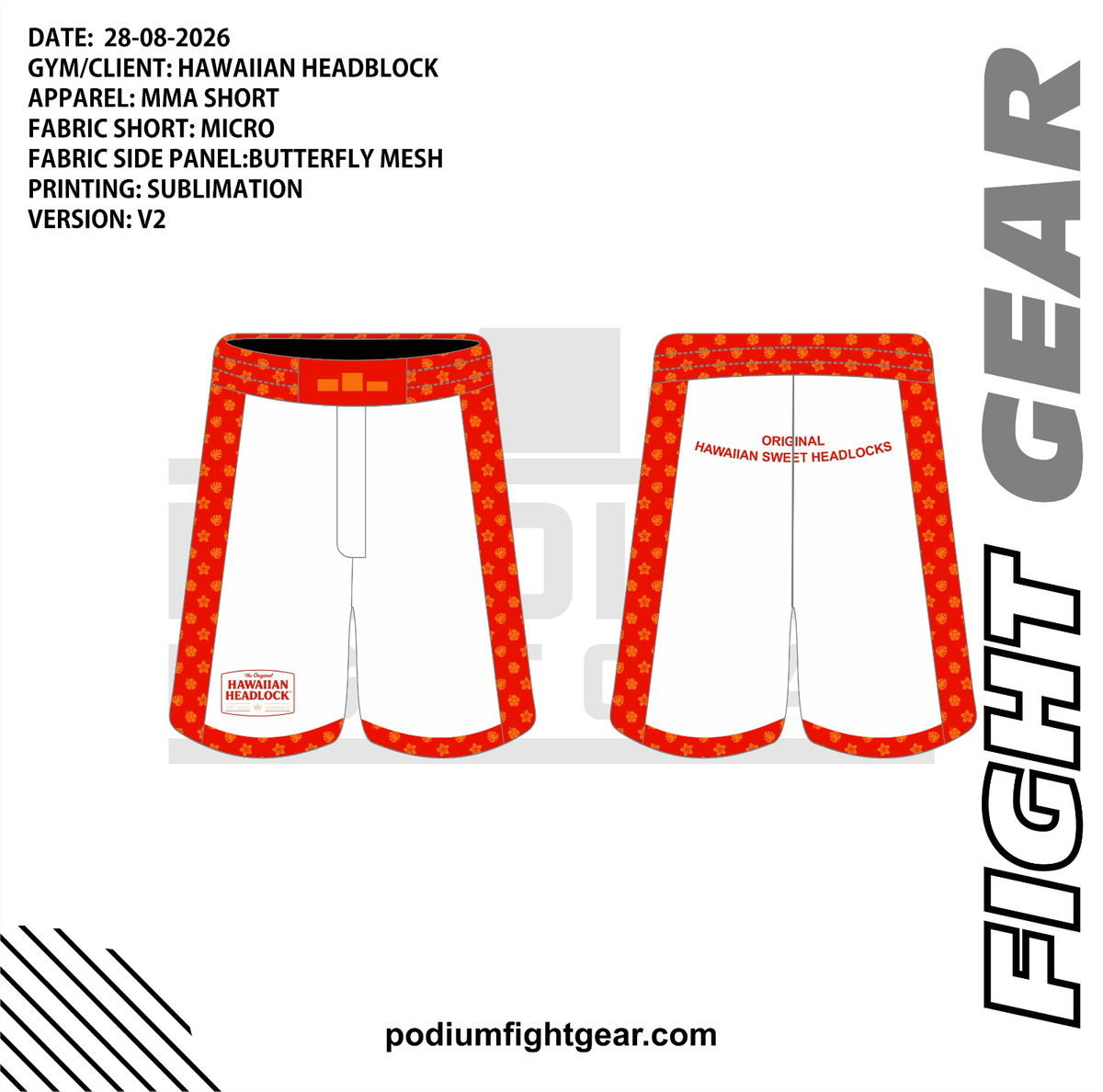Hawaiian Headlock White MMA Shorts front and back