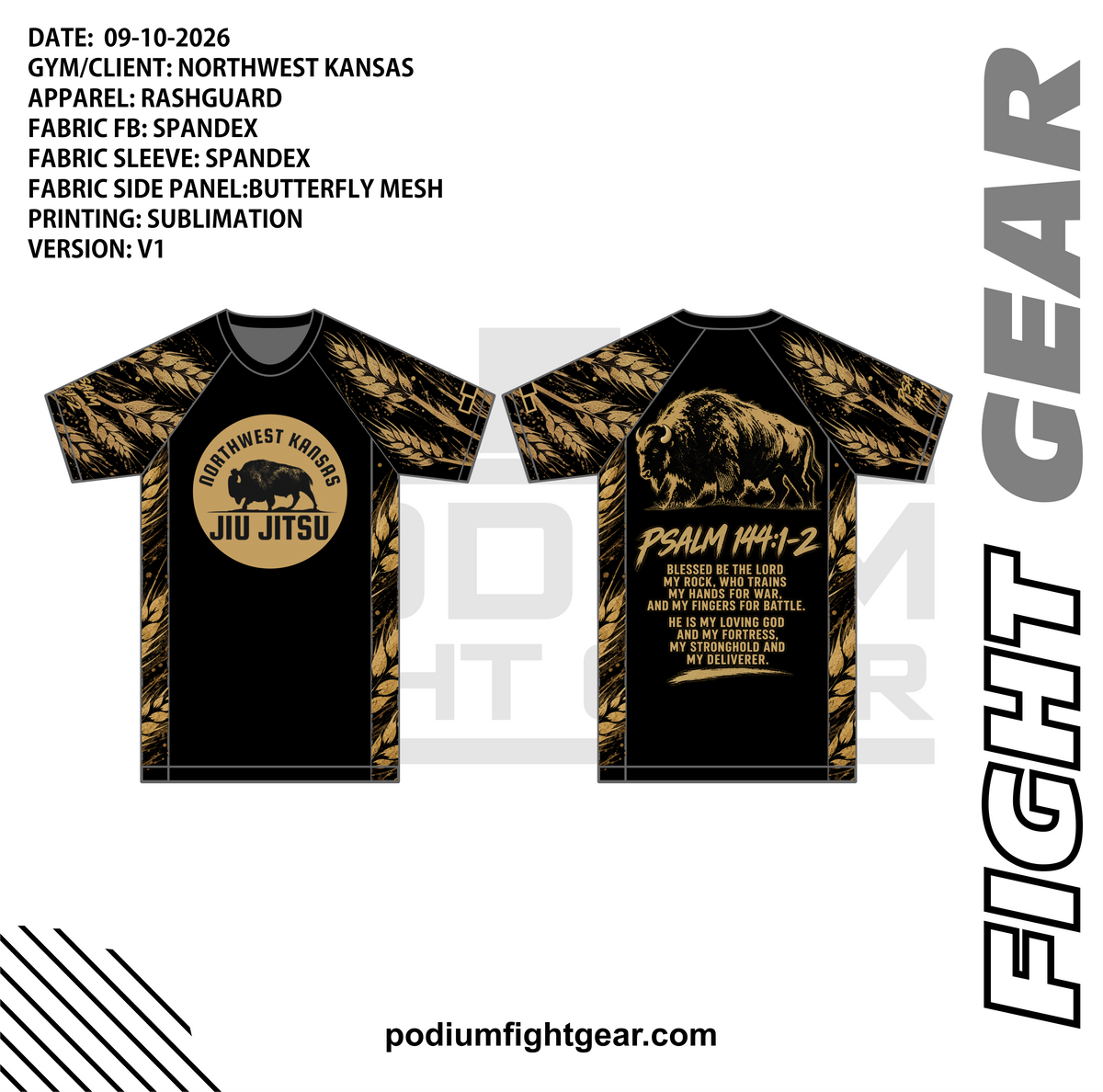 Northwest Kansas Jiu Jitsu black and gold rash guard