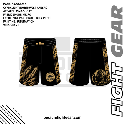Northwest Kansas Jiu Jitsu black and gold shorts