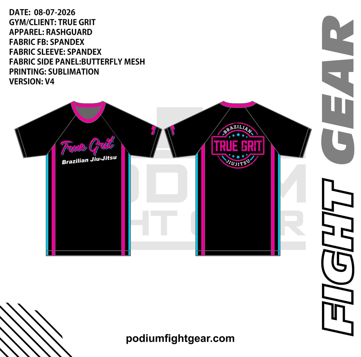 True Grit neon rashguard front and back artwork