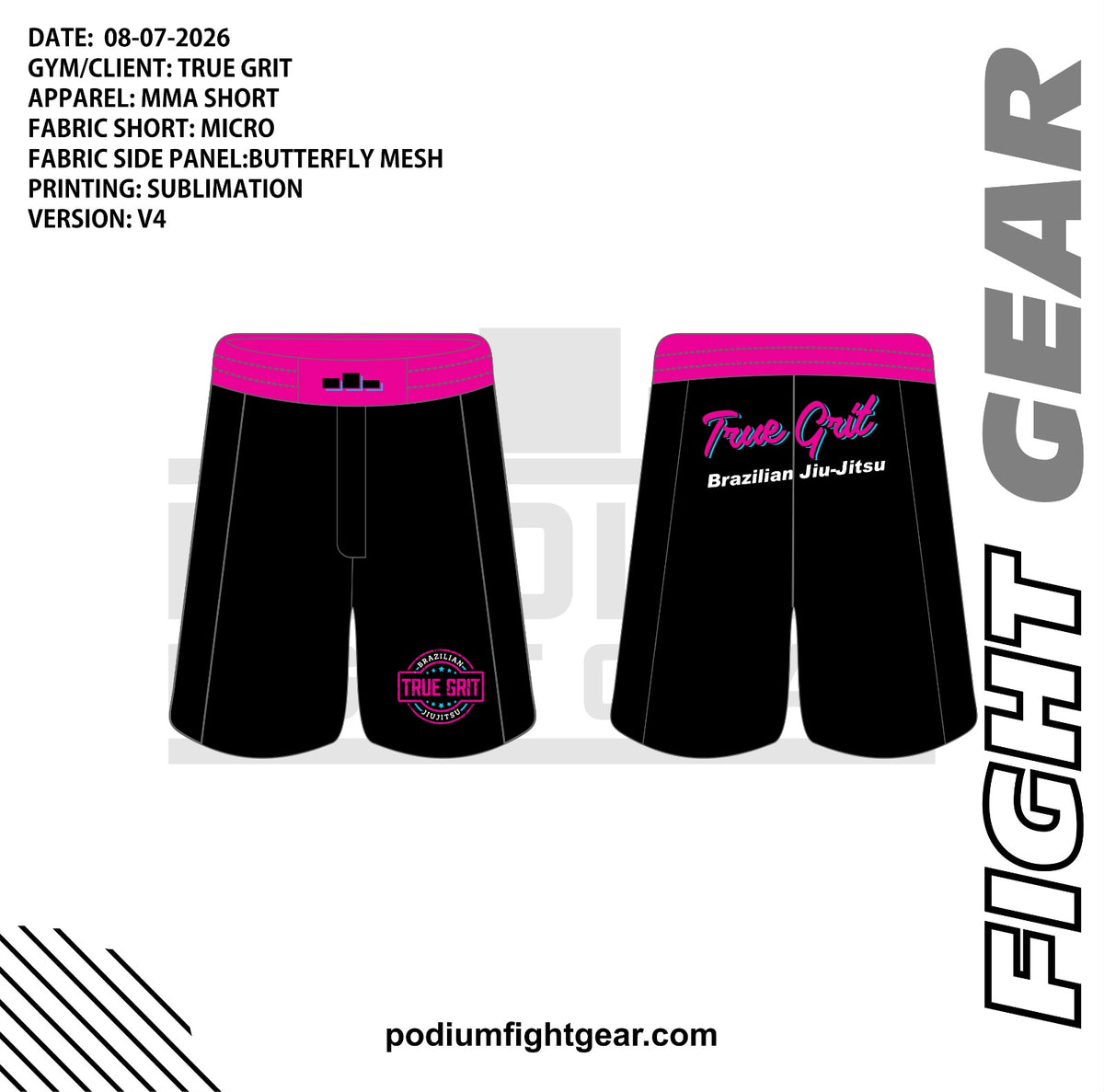 True Grit neon shorts front and back artwork